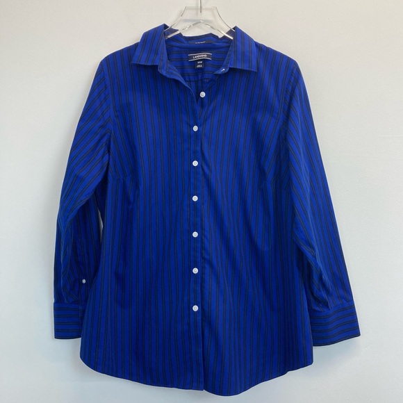 Lands' End Tops - Lands’ End Black And Blue Stripe Button Down Long Sleeve (18W)